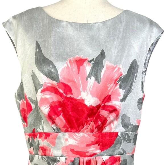 SD Collection Women's Size 14 Silver Pink Red Floral Sleeveless Sheath Dress - Picture 2 of 12